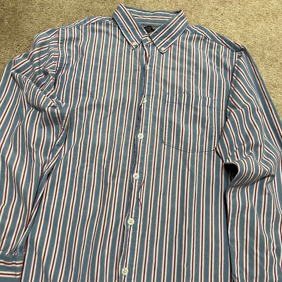 String Theory Navy/Red Striped Button Up Long Sleeve Medium - Picture 1 of 8